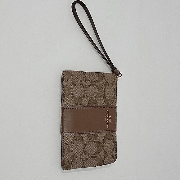 Coach F58035 Signature PVC Leather Corner Zip Wristlet - Beige - Picture 1 of 4